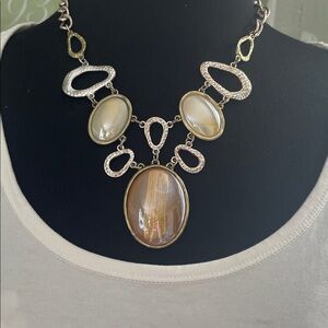 Vintage Charming Charlie Gold and Silver Oval Necklace with gold earrings NWT